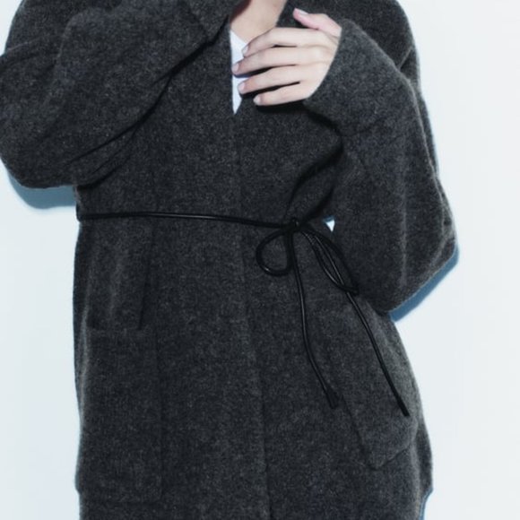 NWT ZARA BELTED CROPPED KNIT COAT S, M 5755 - Picture 2 of 11